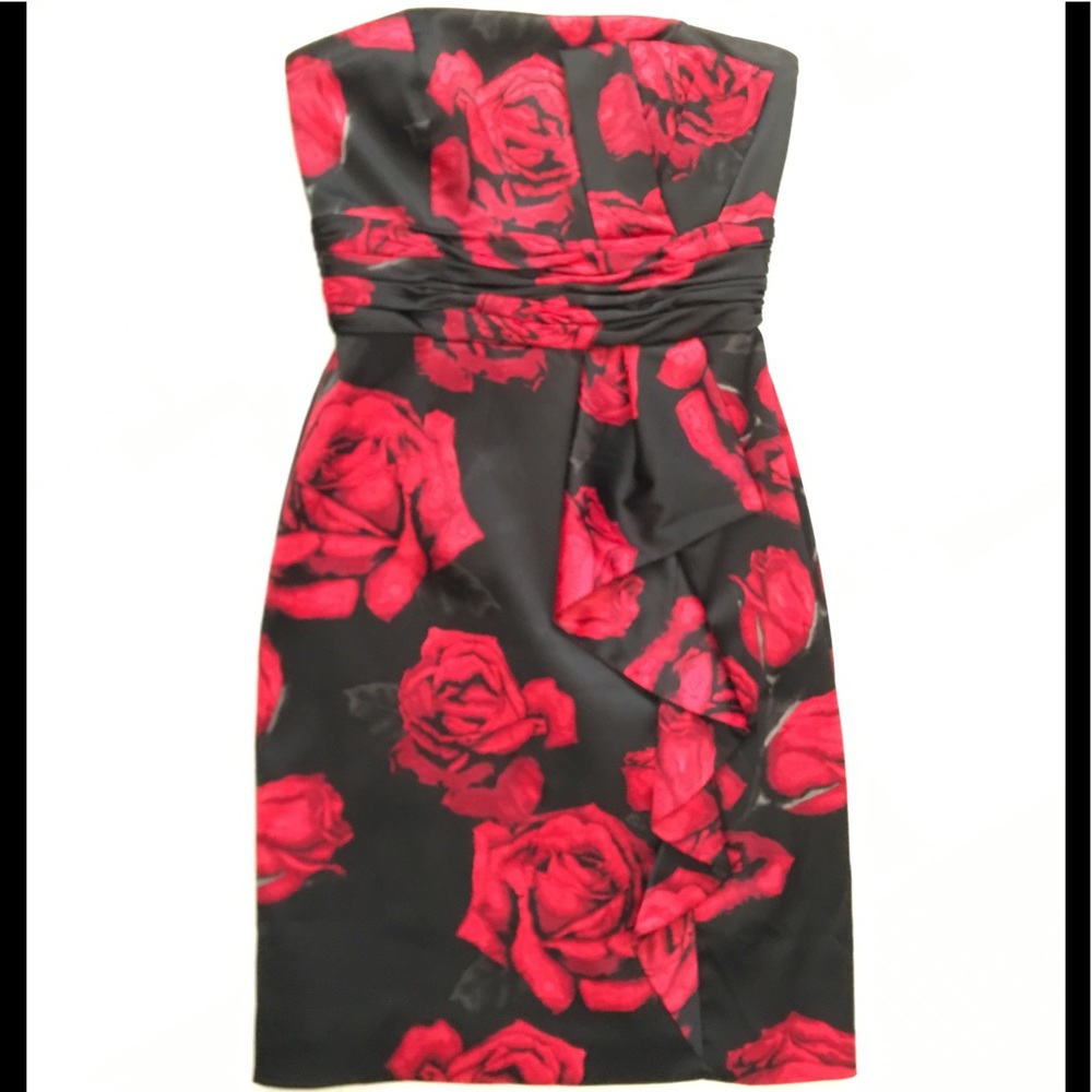 Sexy Pin Up Rose Print Strapless Cocktail Dress 🥰
